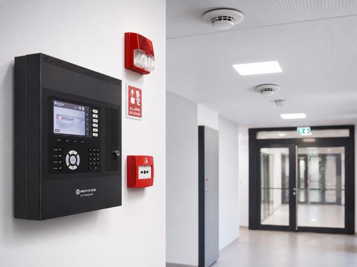GS AGNI Fire Alarm Panel with MCP and smoke detector corridor - actual business equipment